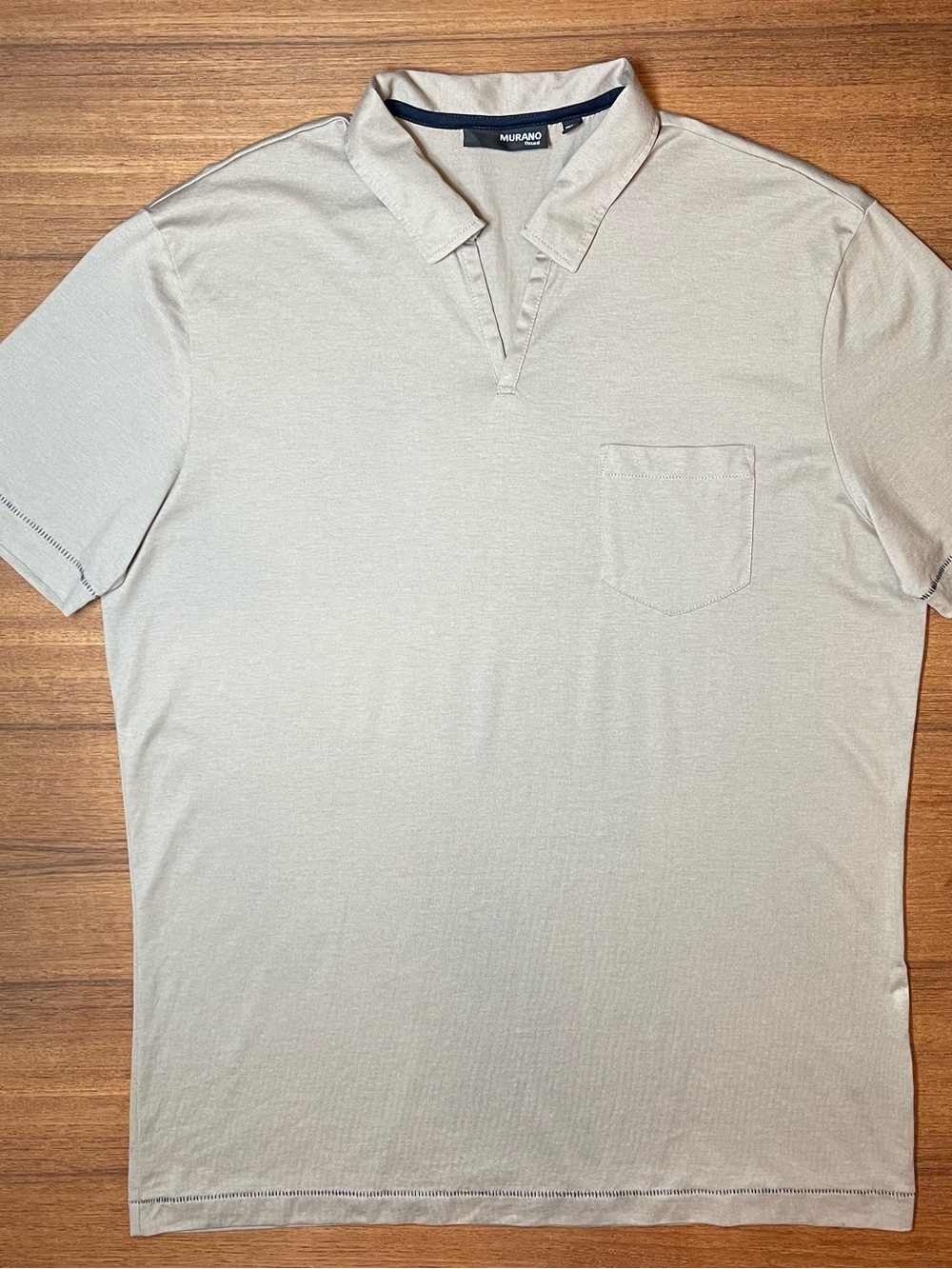 Murano Men’s Fitted V-Neck Polo Shirt Large Light Beige 100% Cotton Short Sleeve